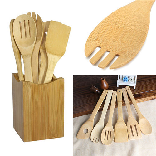 Wholesale Bamboo Spoon Spatula Kitchen Utensil Wooden Cooking Tool Mixing Set