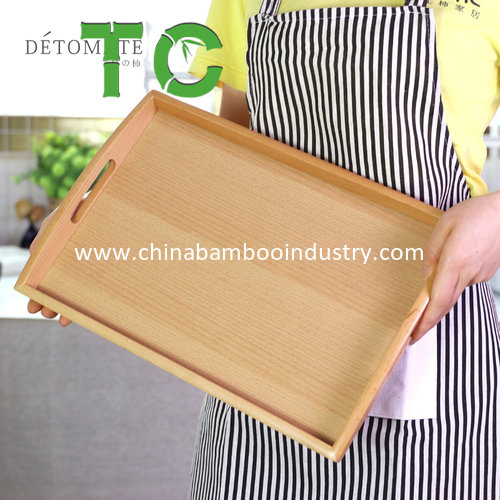 Wholesale Solid Beech Wood Serving Tray Cutlery Tray Food Coffee Serving Tray with Handle Breakfast Tray
