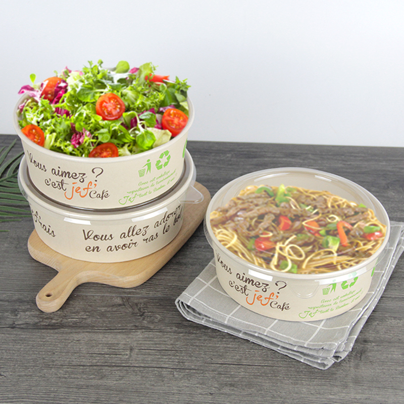 100% Eco Friendly Biodegradable Food Grade Custom Printing Natural Bamboo Pulp Paper Salad Bowl for Food Packaging with Lids