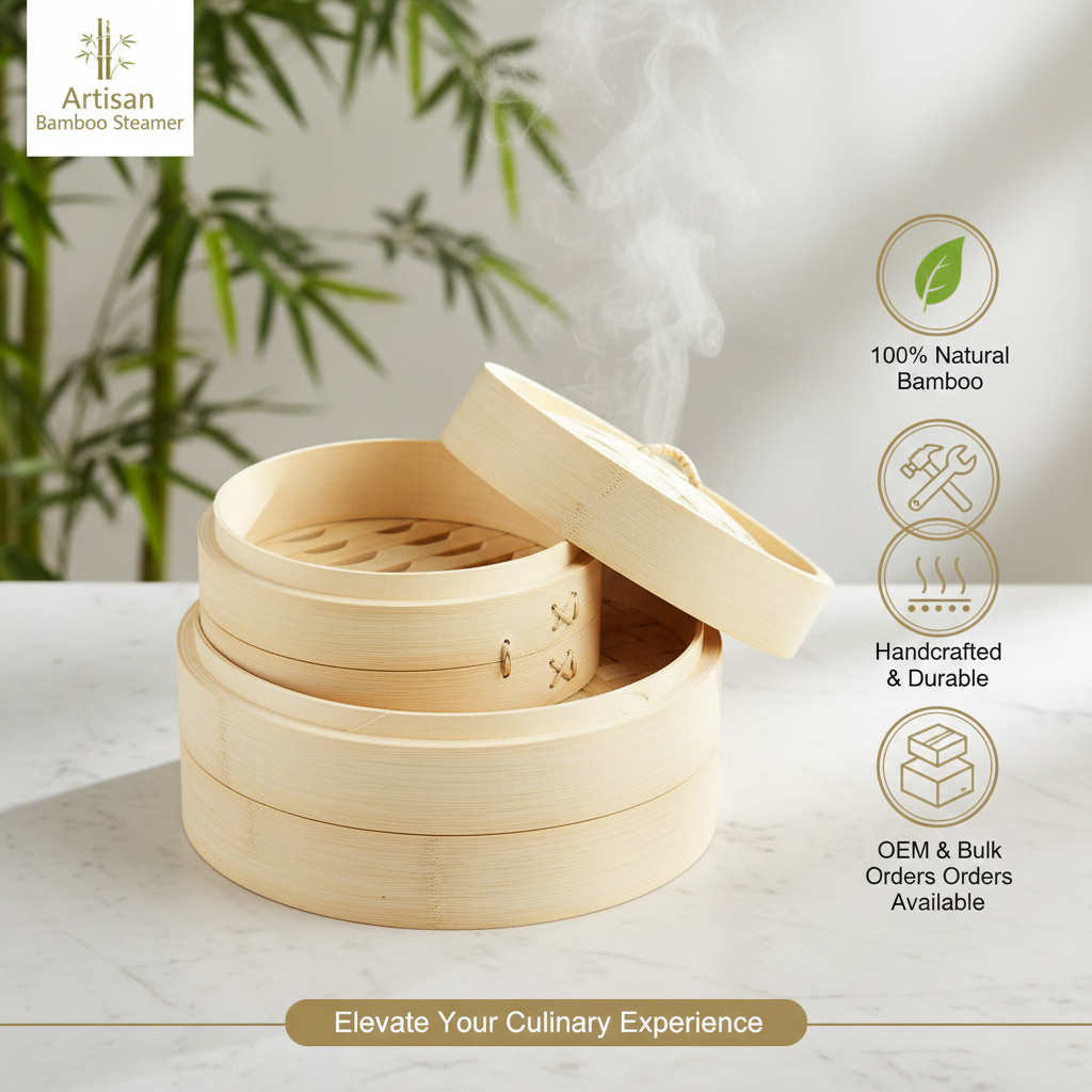 Natural Bamboo Steamer for Dim Sum and Dumpling 2 Tier with Lid Eco Friendly Food Grade Bamboo Steamer Basket for Restaurant