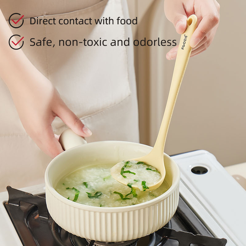 Eco-Friendly Kitchen Utensils Set Heat Resistant Bamboo Spatula Ladle Spoon Turner Non-Stick Cooking Tools Food Grade Silicone