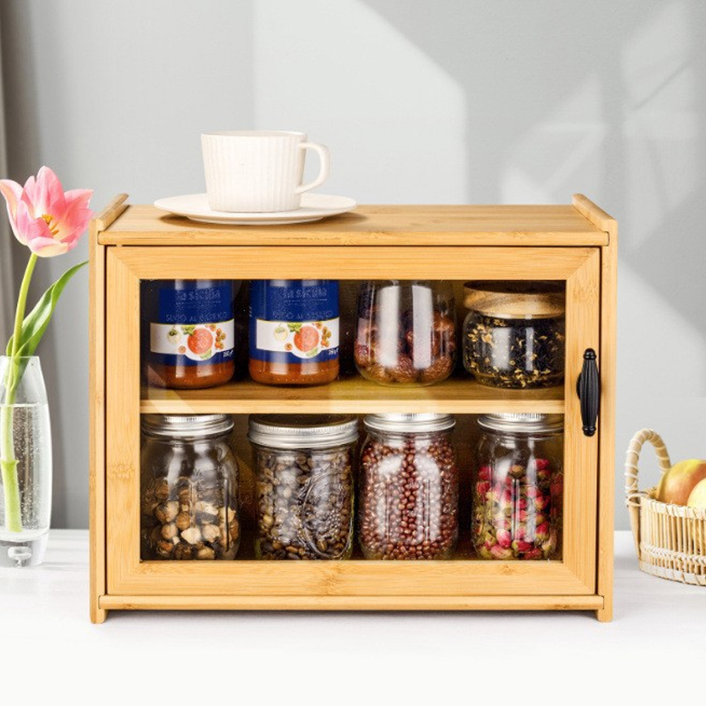 High Quality Bamboo Kitchen Storage Bread Box Double-layer Wooden Bread Box