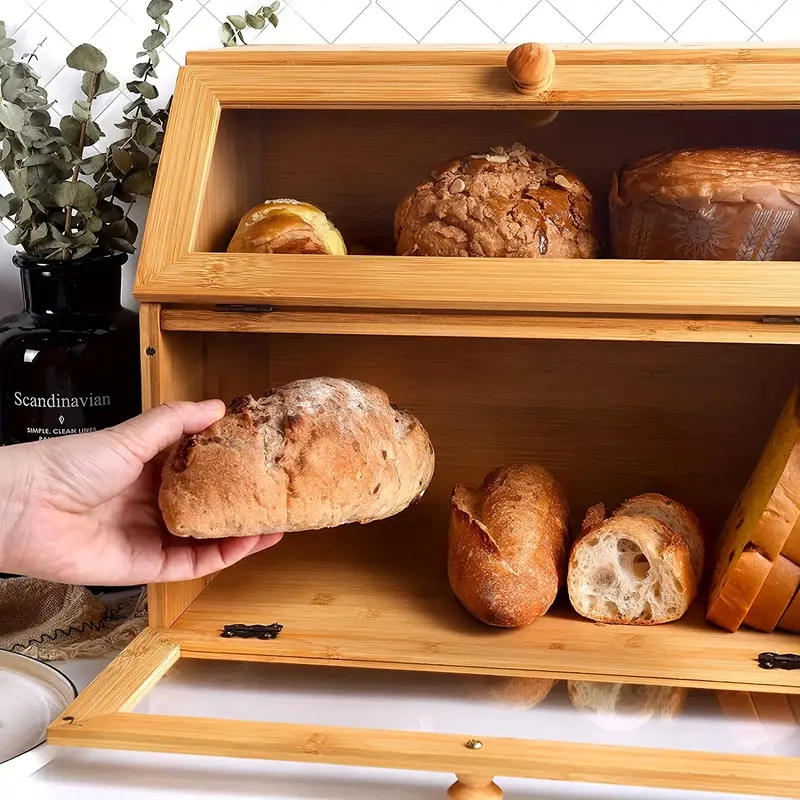 Large Capacity Bamboo Bread Box Multifunctional Snack Food Storage Perfect Gift For Housewarming Wooden Craft For Kitchen Living