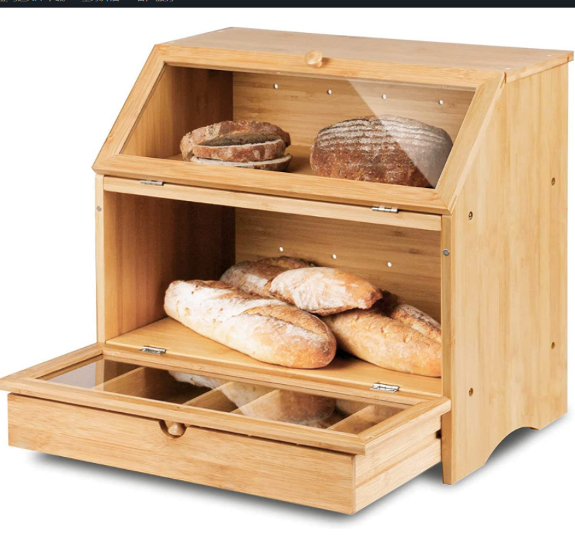 Modern Design Bamboo Bread Box Rectangle Counter Top Kitchen Storage Box 3-6L Capacity Portable Multifunction