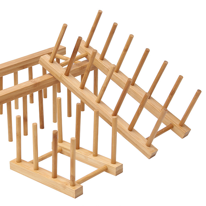 Creative Double-Tiered Bamboo Dish Rack Simple Kitchen and Supermarket Display for Dinnerware and Cup Holder