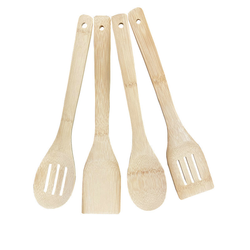 Unpainted Bamboo Wood Long-Handle Spatula Set Customizable Kitchenware Utensils for Non-stick Pan Cooking Stir-frying