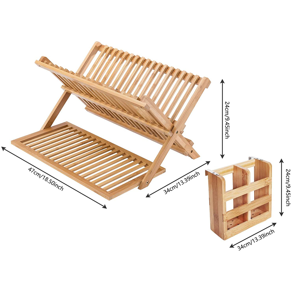 Large Dish Drying Rack with Tableware Support Set Bamboo Foldable Dish Rack
