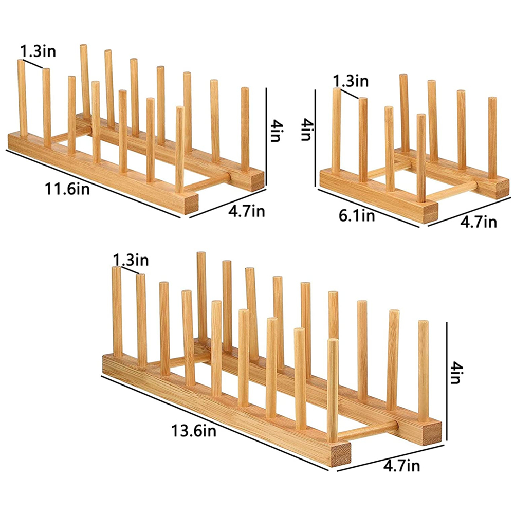 Custom Bamboo Dish Rack 3 Slots Wooden Plate Stand for Dish Bowl Cup &amp; Cutting Board Kitchen Organizer Shelf