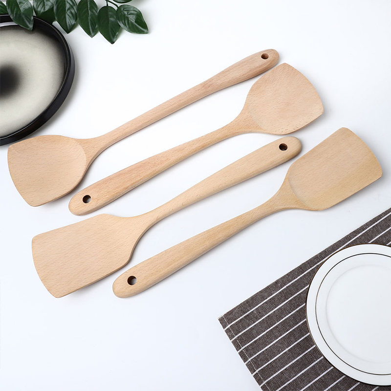 Eco friendly Handmade Flat Long Handle Kitchen Tool Bamboo Slotted Spoon Scraper Cooking Spatula Wok Shovels Turners