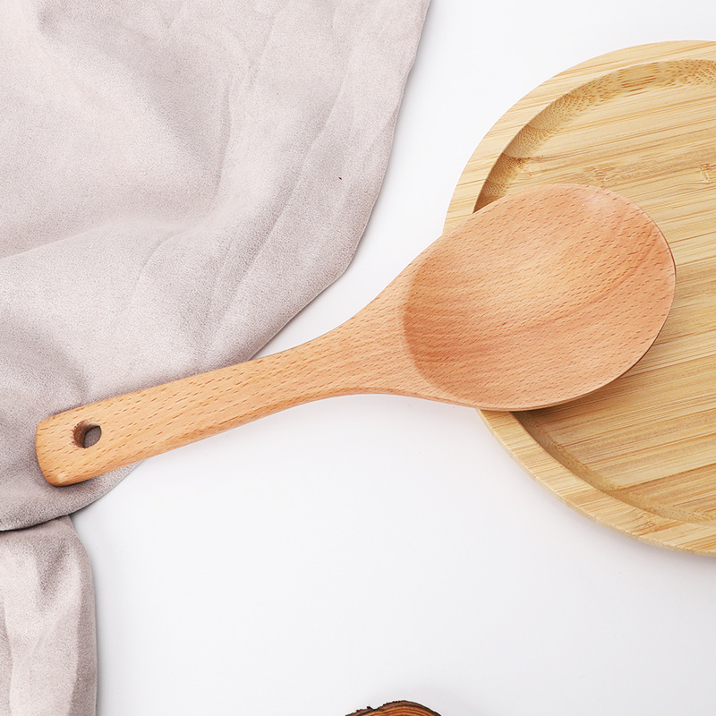 Customized Classic Bamboo Wooden Eco-Friendly Kitchen Utensil-Salad Mixing Soup Scoop Rice Paddle Serving Spoon for Home