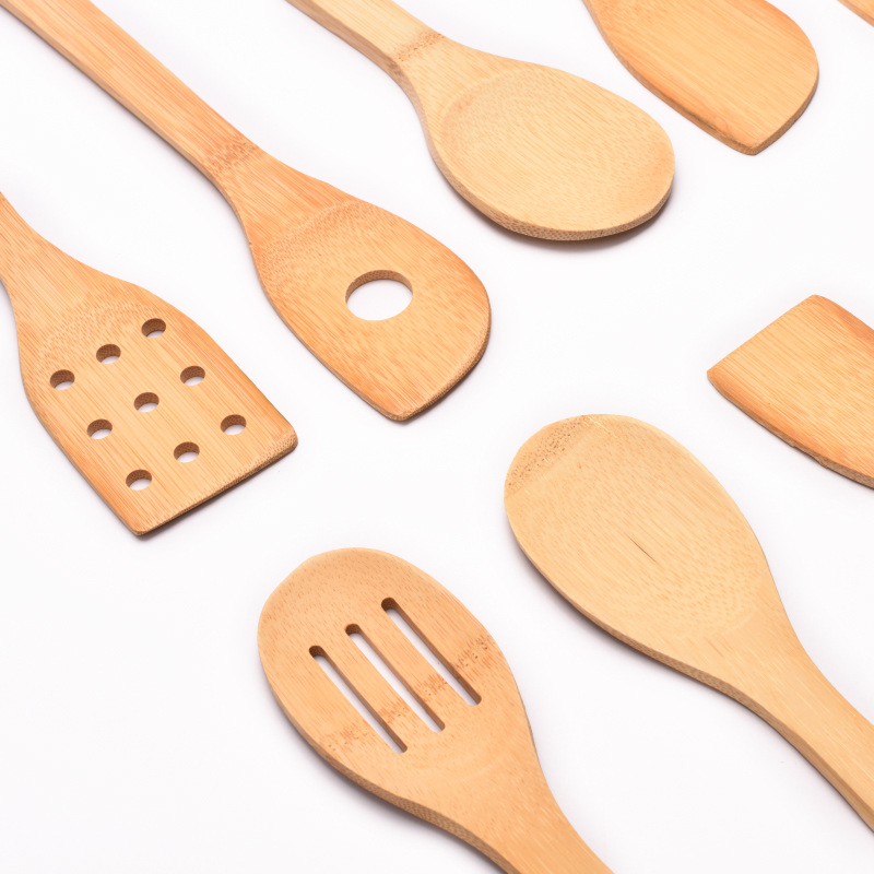 Bamboo Kitchen Utensils Set Non-Stick Pan Cooking and Frying Spatula Engraved Wooden Household Rice Spoon