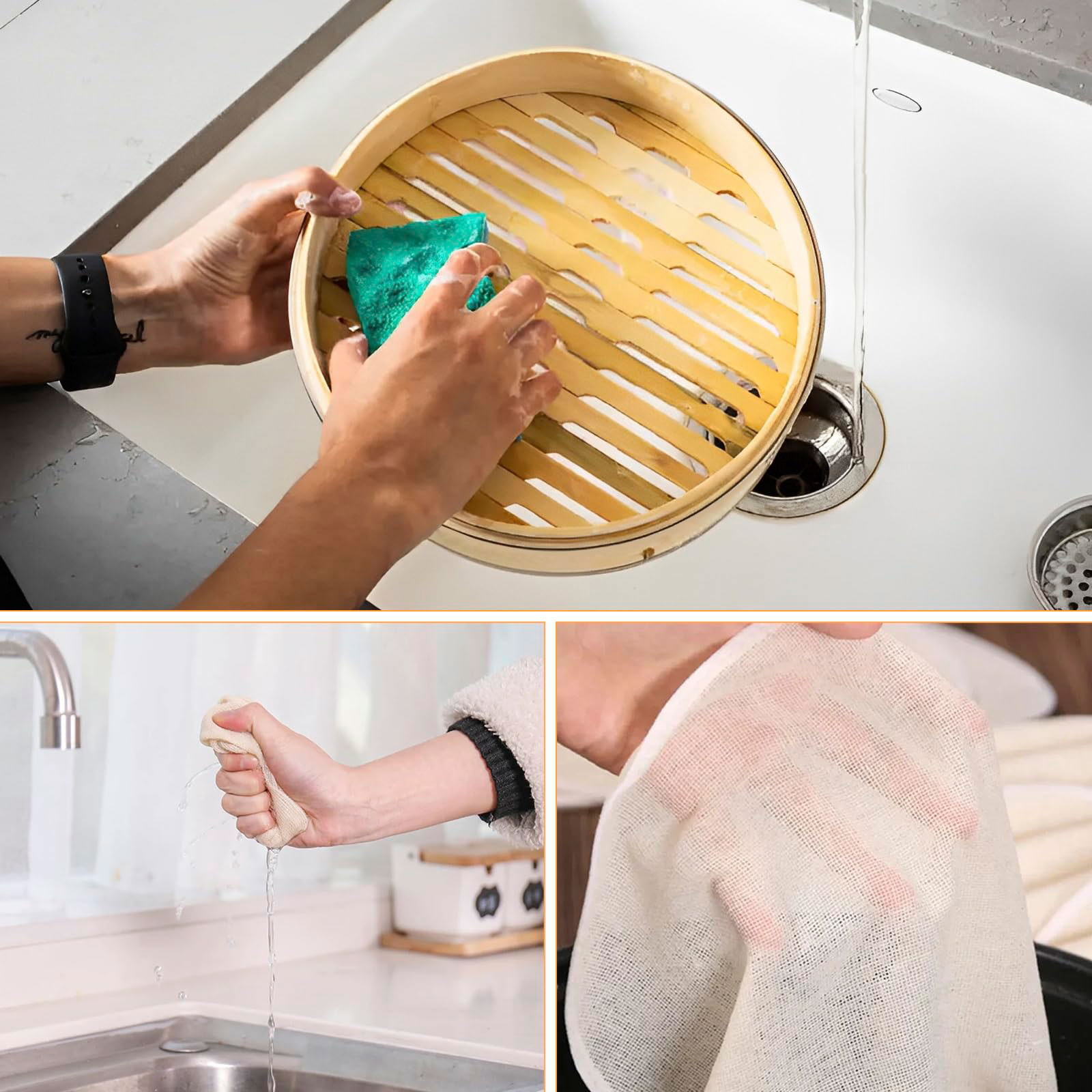 Eco-friendly 30 cm Double Layer Shumai Bamboo Steamer Cooking Dumpling Rice Cake Basket Stainless Steel Ring 7L Capacity Gas