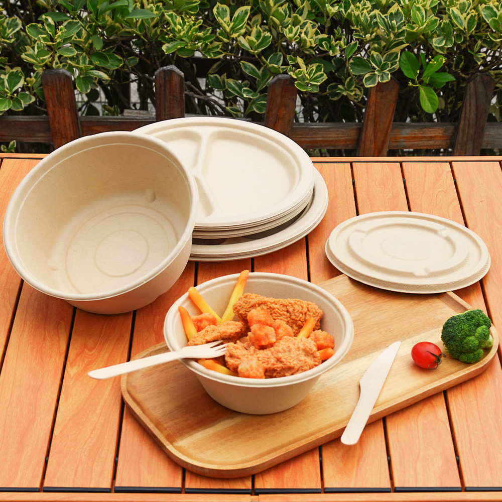 300ml 500ml 1000ml Disposable Eco Friendly Biodegradable Customize Design Disposable Bamboo Pulp Paper Salad Bowls