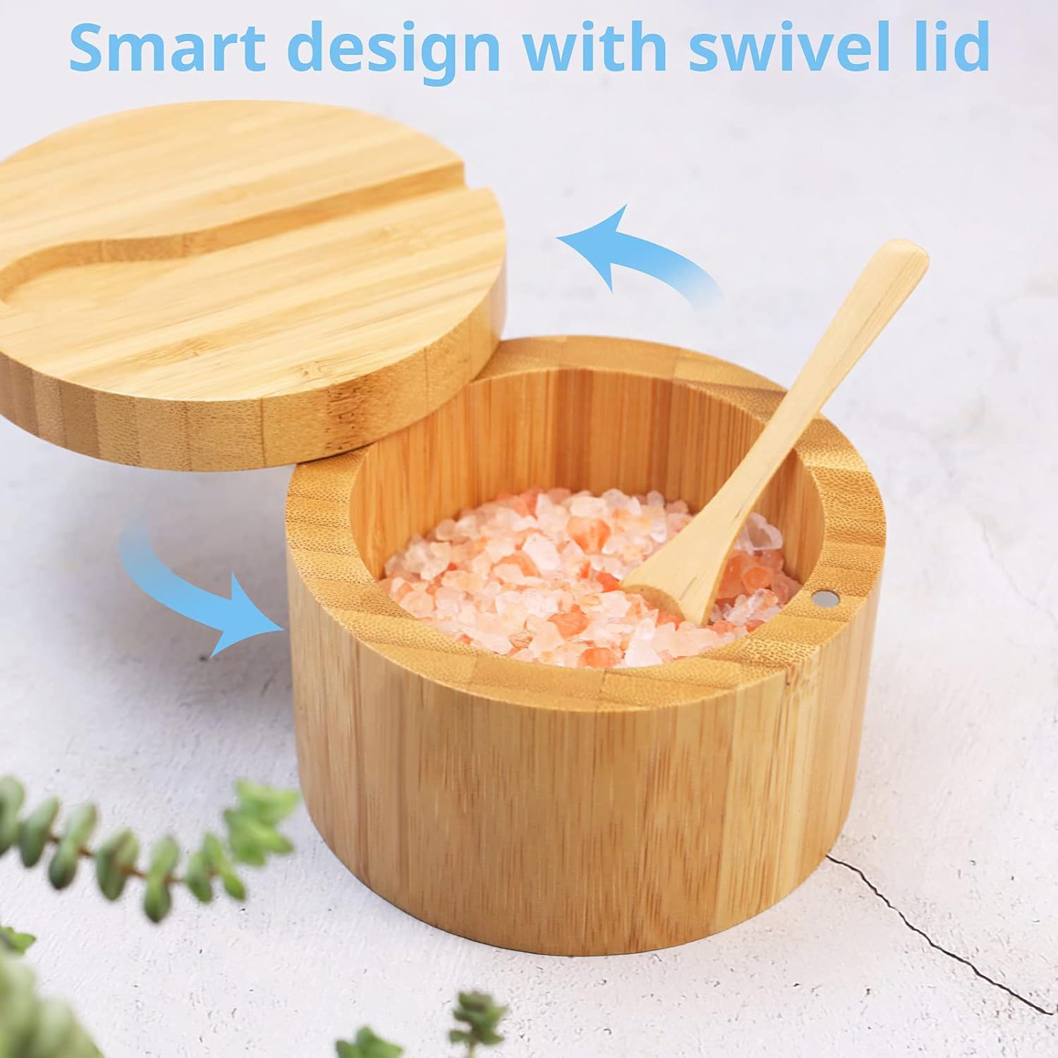 Bamboo Modern Salt Cellar Wood Storage Box Magnetic Swivel Lid Food Spices Freshness Preserved Modern Home