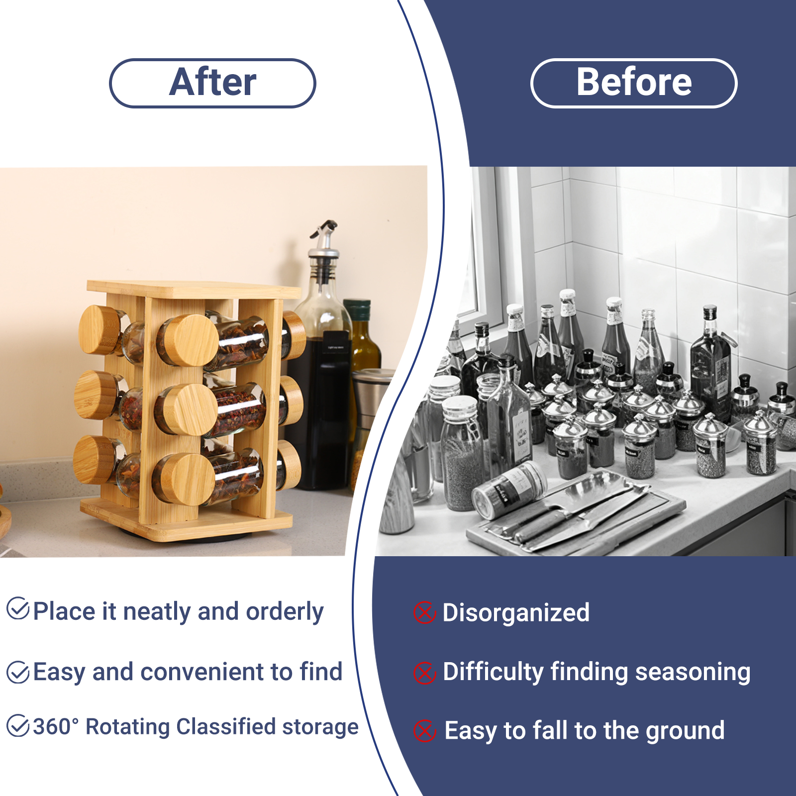 Modern Standing Type Bamboo Rotating Spice Rack Organizer Wooden Revolving Dinnerware Cleaning Tool Storage Easy Installation
