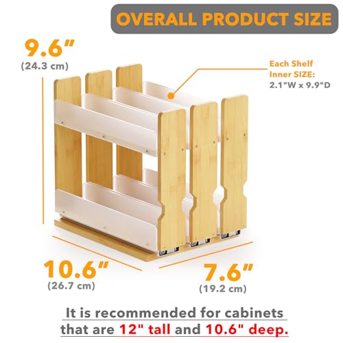 Natural Bamboo Pull Out Spice Rack Organizer Heavy Duty Slide Out Seasoning Kitchen Pantry Sliding Vertical Organization