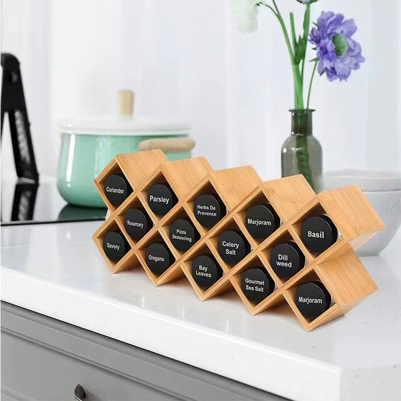 Bamboo Countertop Spice Rack Organizer, Kitchen Cabinet Cupboard Wall Mount Door Spice Storage