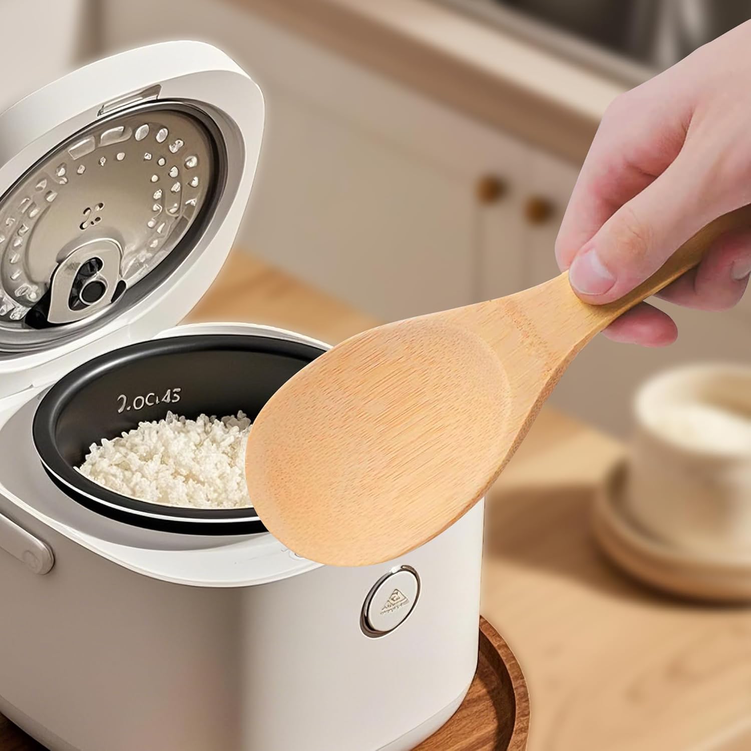 Mengfanjingxiang Eco-Friendly Bamboo Paddle-20cm Natural Wood Non-Stick Rice Scooper Model Wood for Serving and Cooking