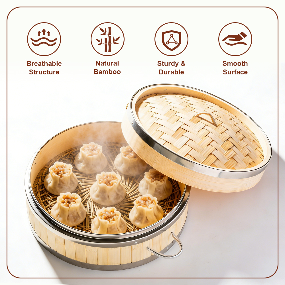 Hot Sale Mini Bamboo Steamer Natural Kitchen Bamboo 2-layer Dumpling Food Steamer 18cm Bamboo Rice Steamer
