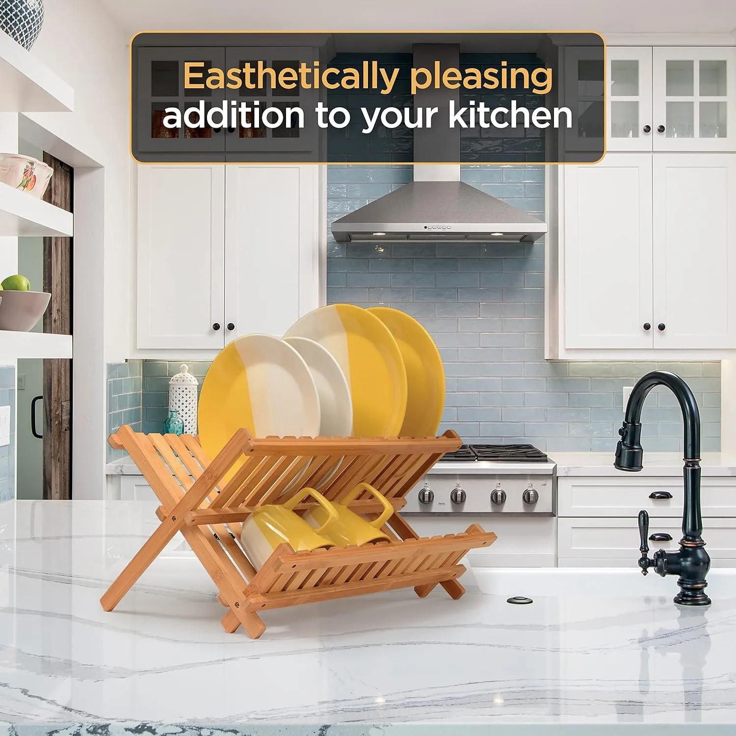 Foldable Bamboo Dish Drying Rack with X Shape Design for Efficient Upright Plate and Cup Draining in Modern Kitchen Spaces
