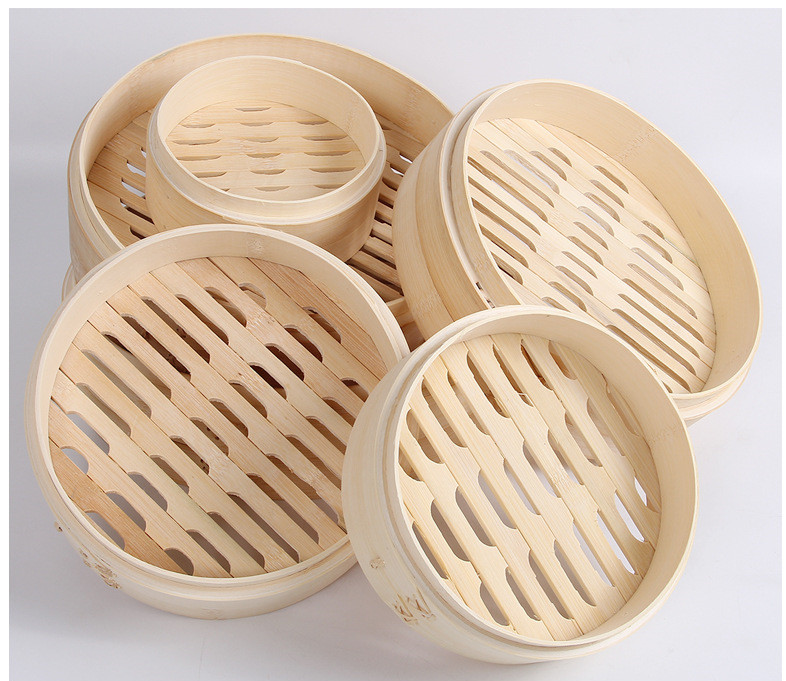 Traditional Oriental Style Natural Bamboo Steamer Basket Set with Bamboo Chopsticks for Dim Sum Vegetable Steamers