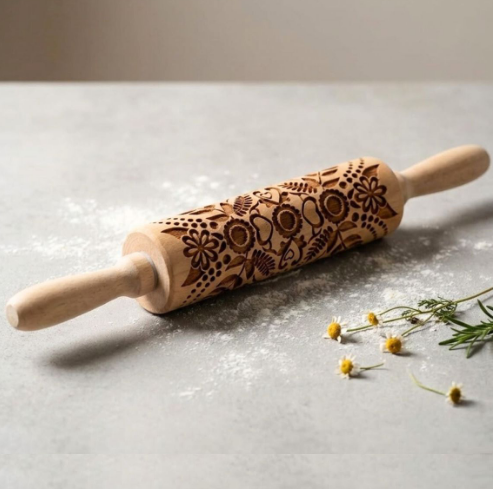 Kitchenware Accessories Supplier Top Selling Kitchenware Roti Rolling Pin Engraved Design Bamboo Wood Chapati Dough Roller