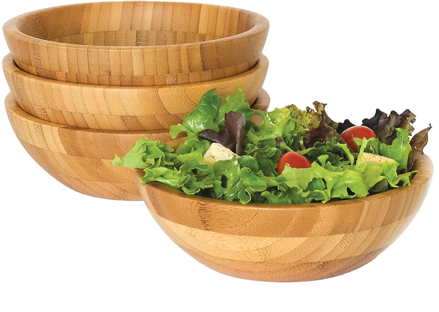 Large Handmade 100% Natural Round Salad Bamboo Wooden Bowl