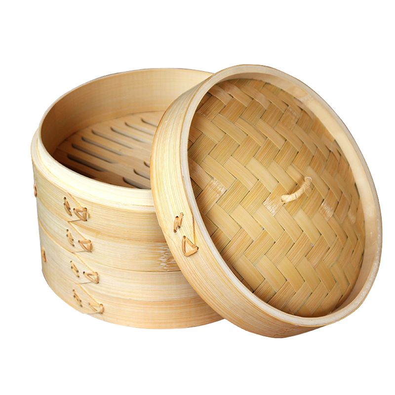 Eco-Friendly Bamboo Steamer 3-Layer Mini Food Steamer for Cooking Dumplings Vegetables Heat-Resistant Portable Gas Induction