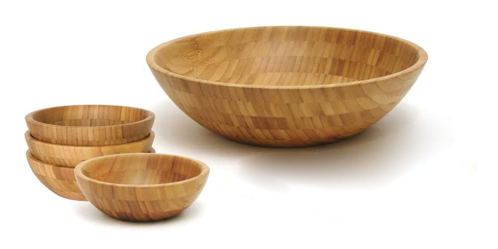 Large 7 Pieces Set Bamboo Wood Salad Bowl with 2 Server Utensils