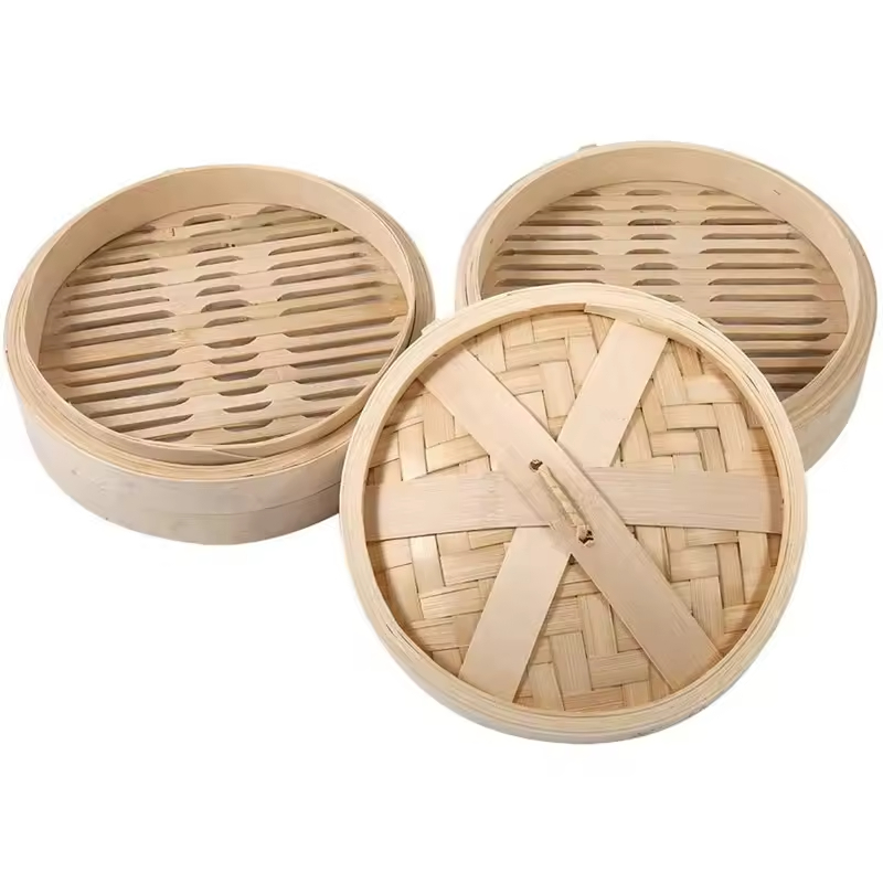 Bambus Eco-Friendly Chinese Bamboo Cooking Steamer with Pot Cover 2 Layers 1L Capacity for Household &amp; Restaurant Use