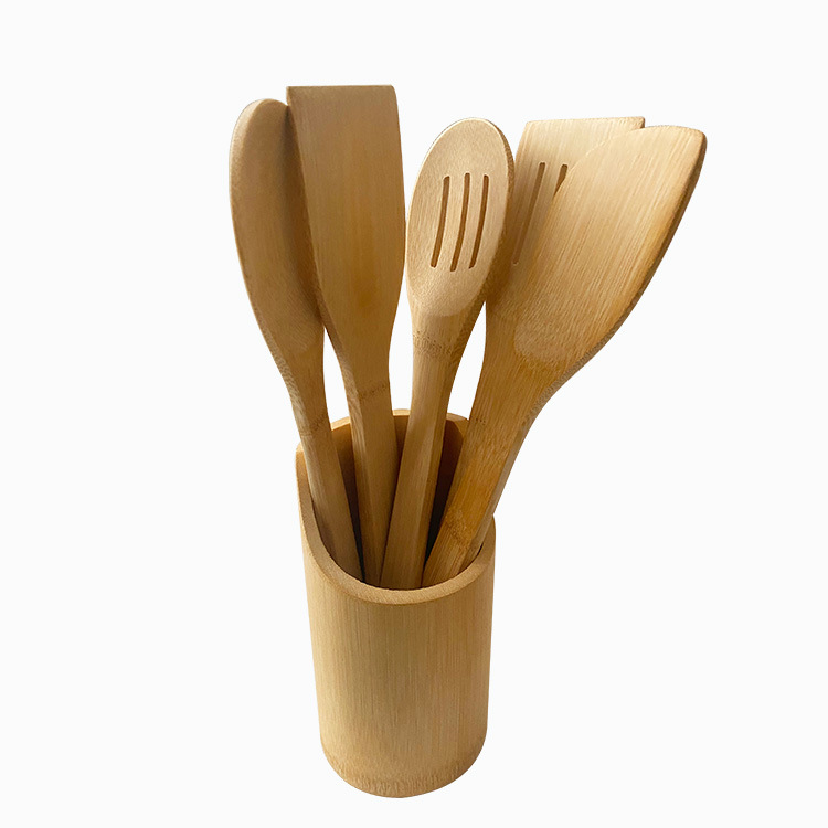 Unpainted Bamboo Wood Long-Handle Spatula Set Customizable Kitchenware Utensils for Non-stick Pan Cooking Stir-frying