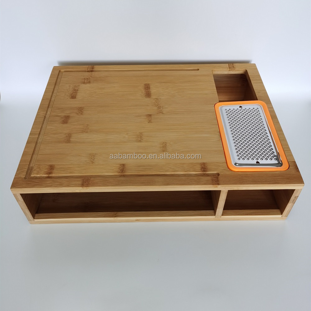 Bamboo Wooden Cutting Board with Containers Grater Storage Box