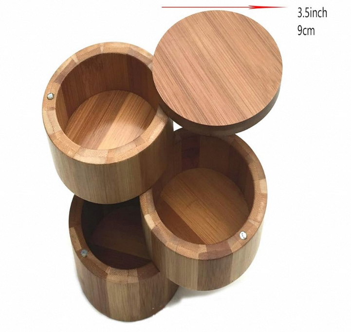 2025 Hot Sale Bamboo Salt Cellar High Quality and Food Safe 3-Tier Bamboo Spice Box for Kitchen Use