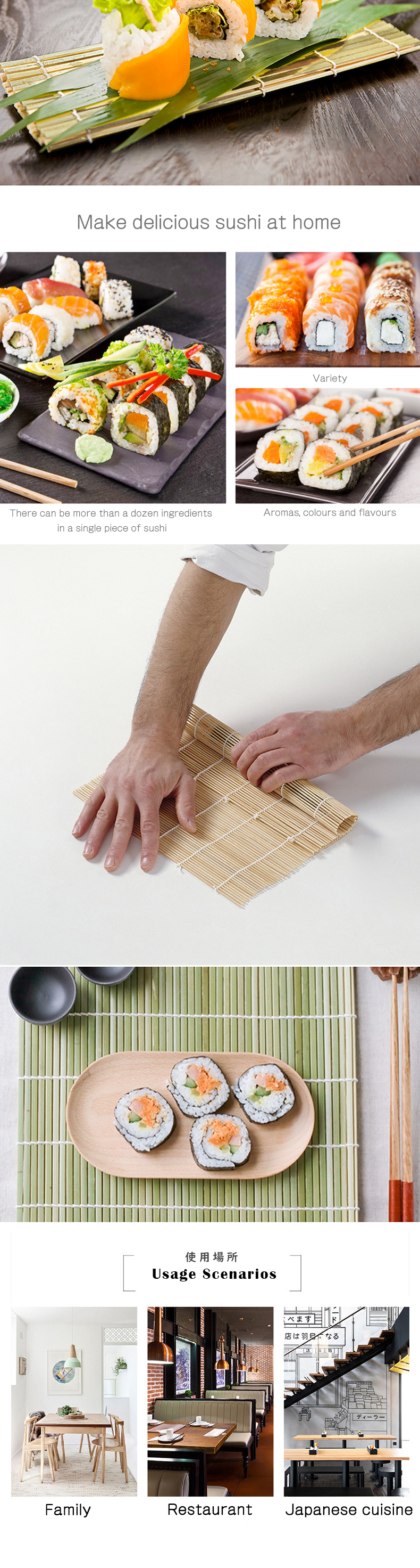 Bamboo Sushi Roller Mat Sushi Rolling Kit Set Sushi Bazooka Sushi Knife Rice Spreader & Paddle Bamboo Chopsticks & Holder