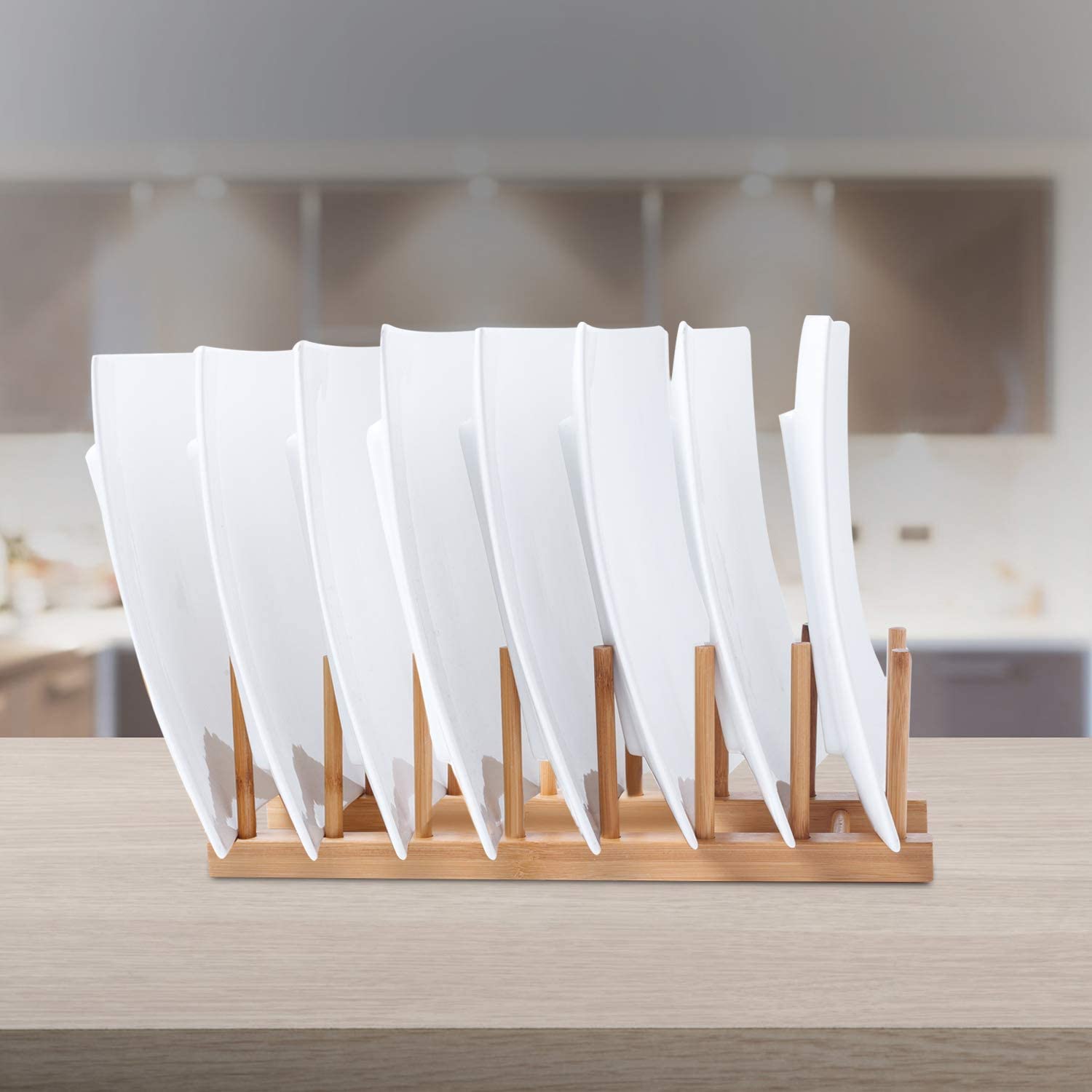 Tailai Double Tier Bamboo Dish Rack Plate Drying Rack Pot Lid Holder with Detachable Design for Kitchen Storage