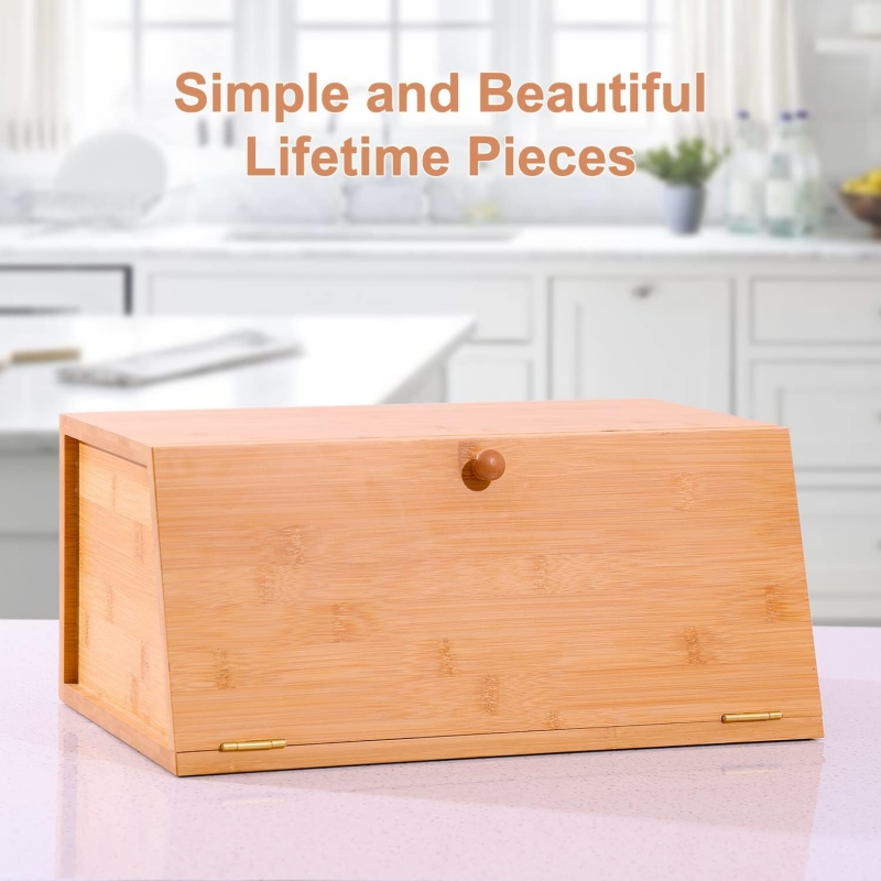 Large Bamboo Bread Storage Container Food Organizer Wooden Bread Box for Kitchen