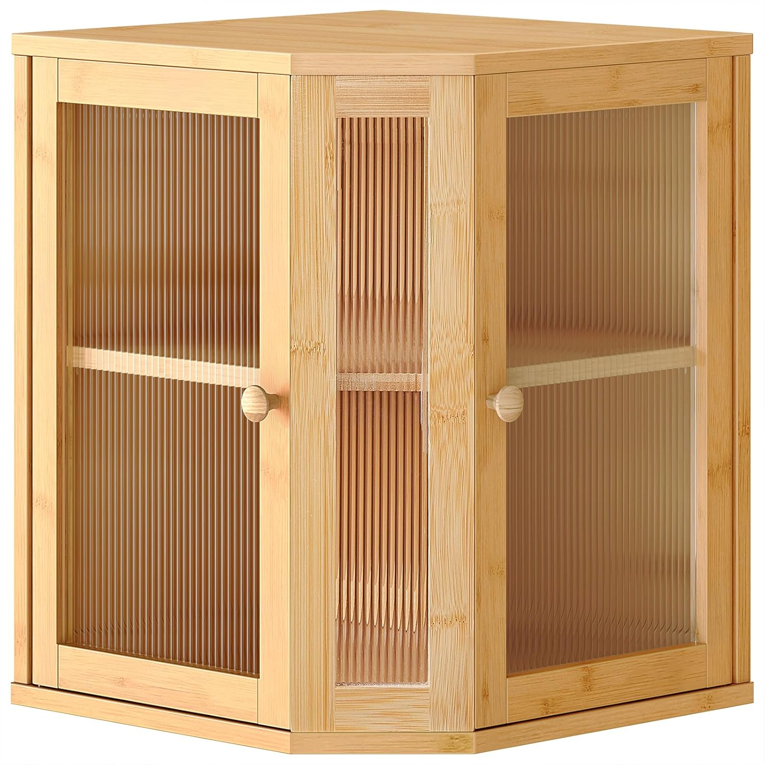 Bamboo and Wood Bread Box Kitchen Countertop Corner Food Sorting Storage Box Corrugated Transparent Door
