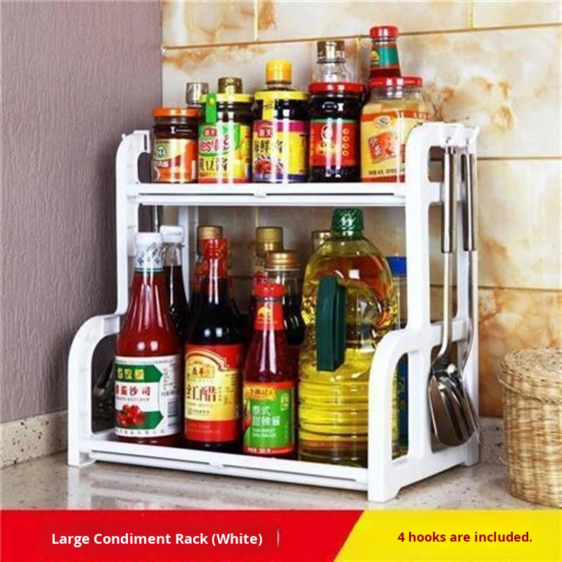 Bamboo Double Tier Non-Folding Floor Kitchen Spice Storage Rack for Utensils and Knives