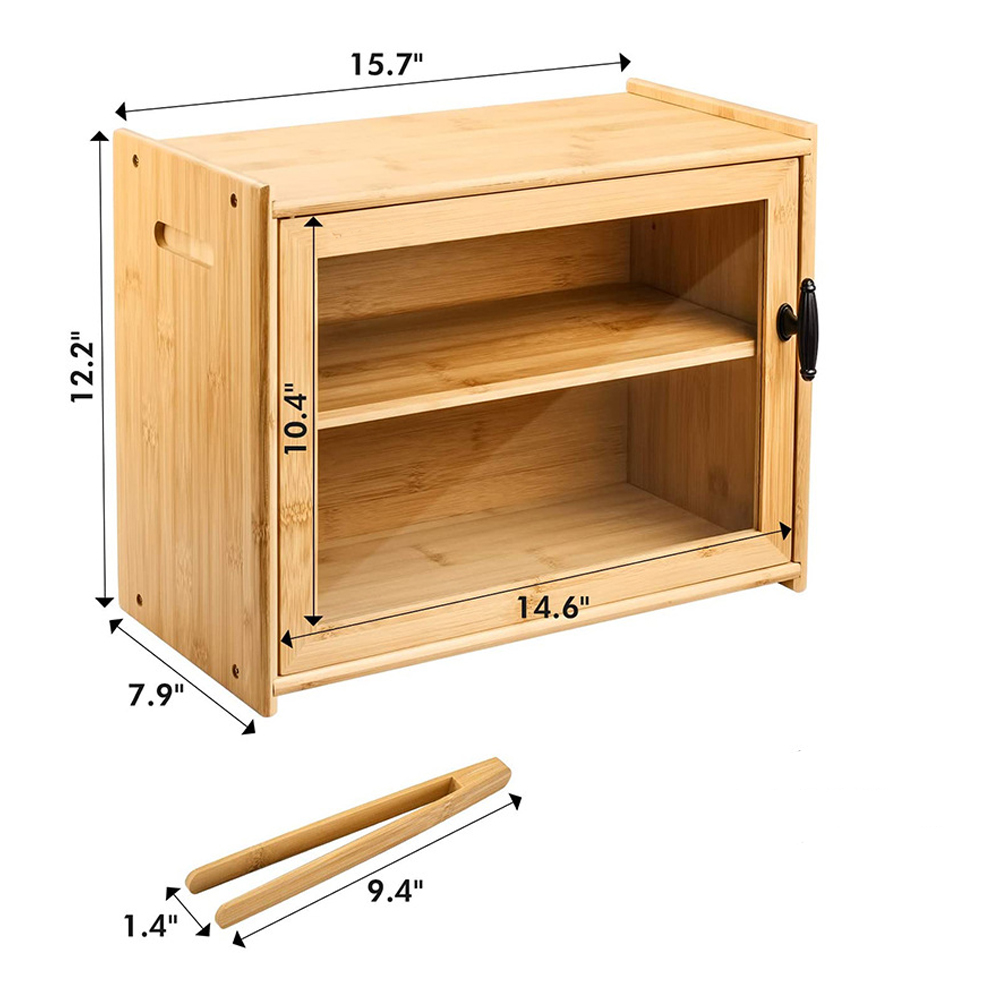 High Quality Bamboo Kitchen Storage Bread Box Double-layer Wooden Bread Box