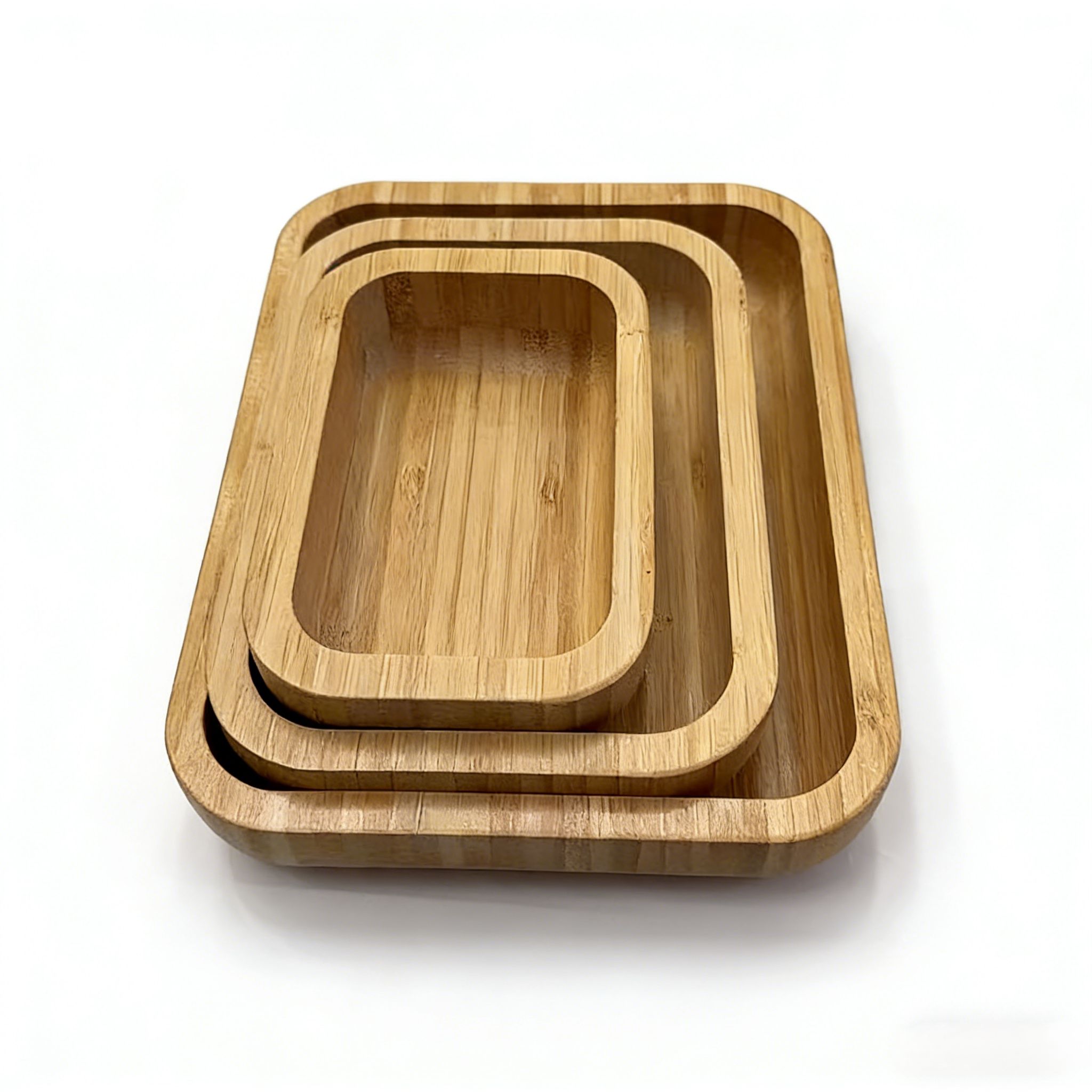 Natural Polished Bamboo Rectangular Salad Bowl Deep Rim Eco-Friendly Non-Toxic Durable Minimalist Multi-Use Serving Dish for