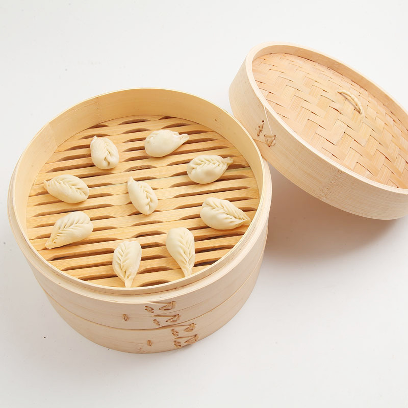 Traditional Oriental Style Natural Bamboo Steamer Basket Set with Bamboo Chopsticks for Dim Sum Vegetable Steamers