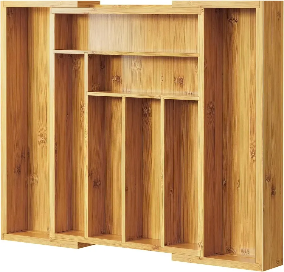 Expandable Cutlery Drawer Organizer Tray Adjustable Wooden Separate Storage for Kitchen