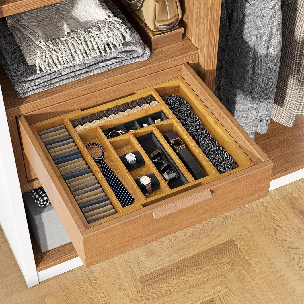 Bamboo Expandable Drawer Organizer for Utensils Holder, Adjustable Cutlery Tray