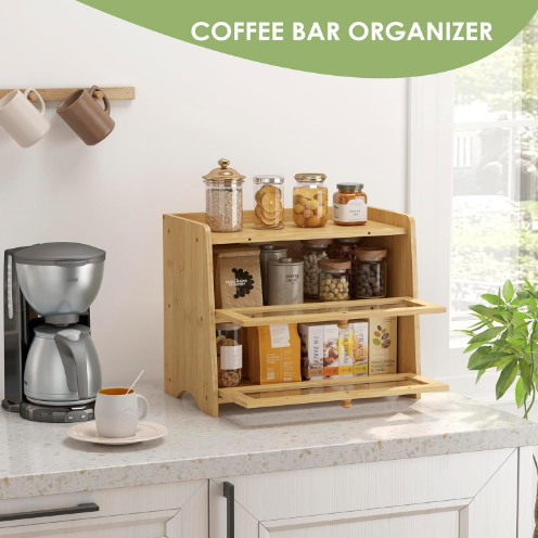 Kitchen Bread Box for Counter Bamboo Bread Storage Container Christmas Bakery Homemade Organizer