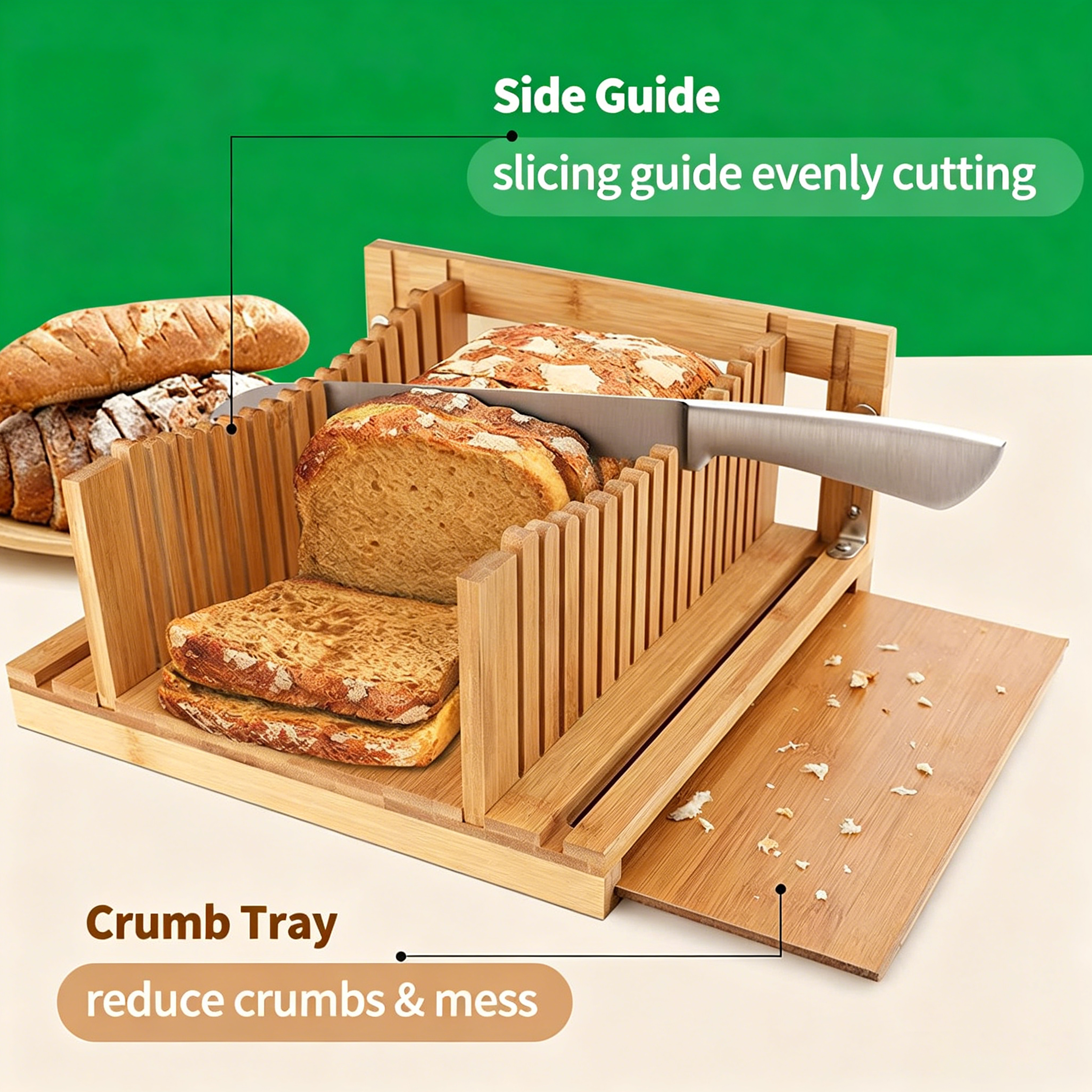 Personalization 2-in-1 Bamboo Bread Box With Built-in Large Storage Bin Bread Slicer Kitchen Bread Storage Container
