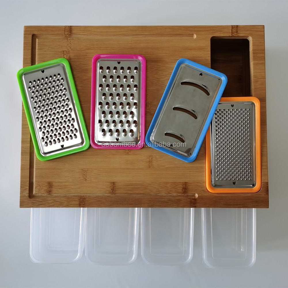 Bamboo Wooden Cutting Board with Containers Grater Storage Box