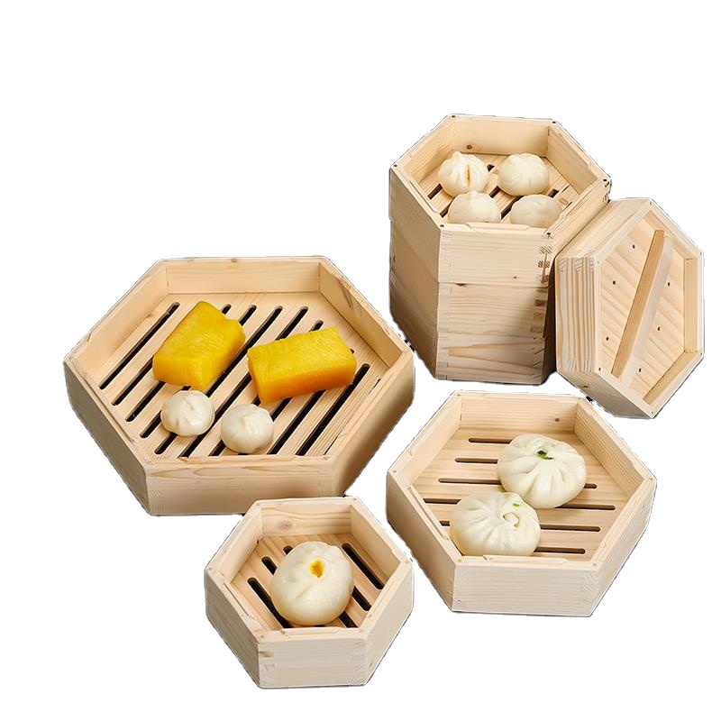 Bamboo Hexagonal Wooden Steamer Basket Handmade Natural for Dumplings and Vegetables
