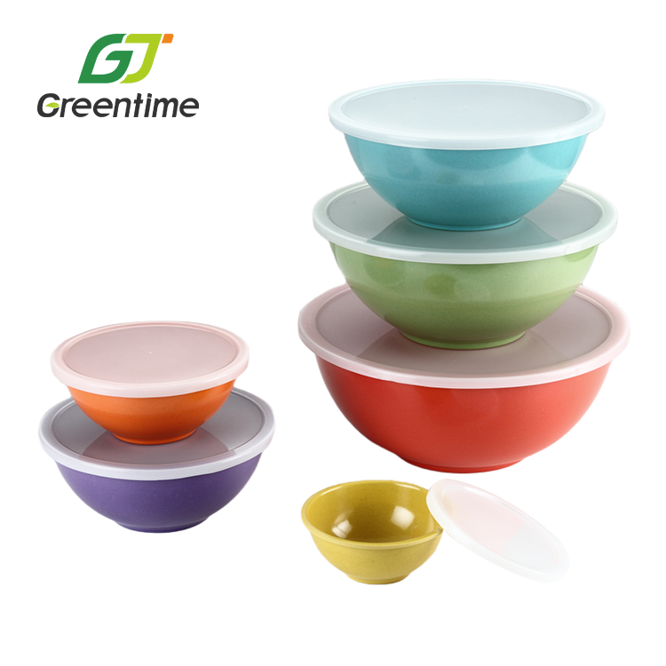 Eco-friendly Disposable Fruit Customized Bamboo Fiber Round Serving Bowl Salad Bowl Set With Lid Pla Baby Feeding Set Baby Bowl