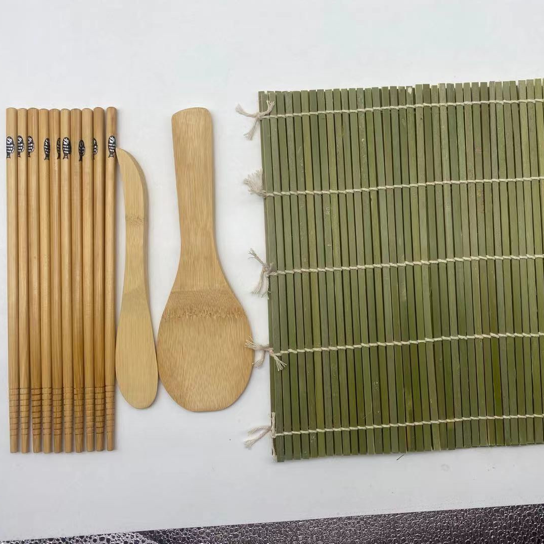 Good Quality Nature Color Bamboo Material Sushi Set Including Mat , Paddles, Chopsticks and Plate