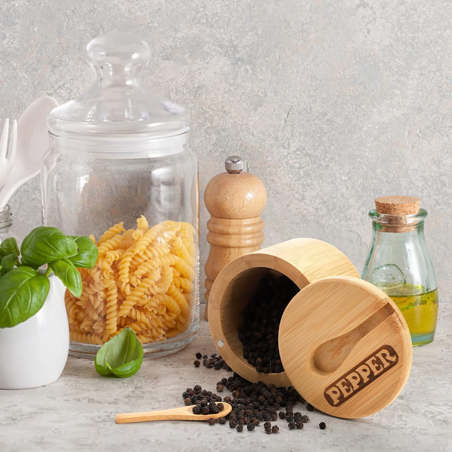 Storage Salt Cellar Bamboo Spice Jar Bamboo Seasoning Box Seasoning Powder for Kitchen Tools